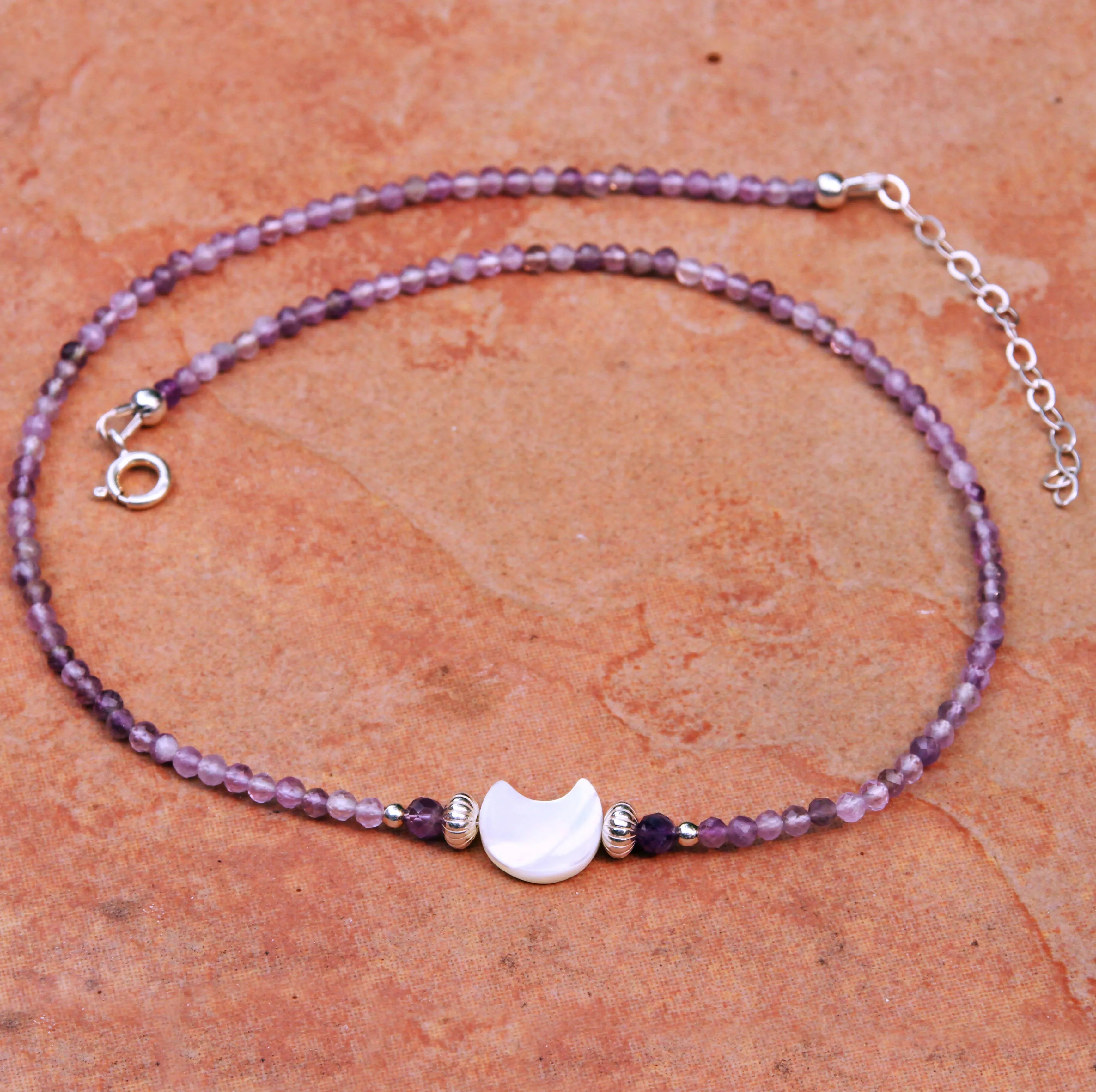 Women's Mother of Pearl Moon Gemstone Choker Necklaces