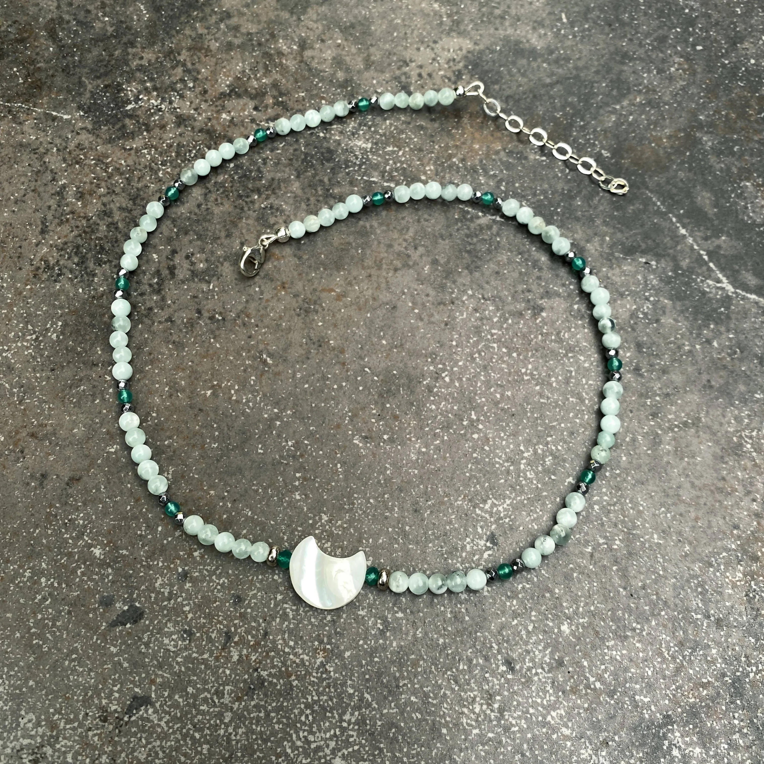 Women's Mother of Pearl Moon Gemstone Choker Necklaces