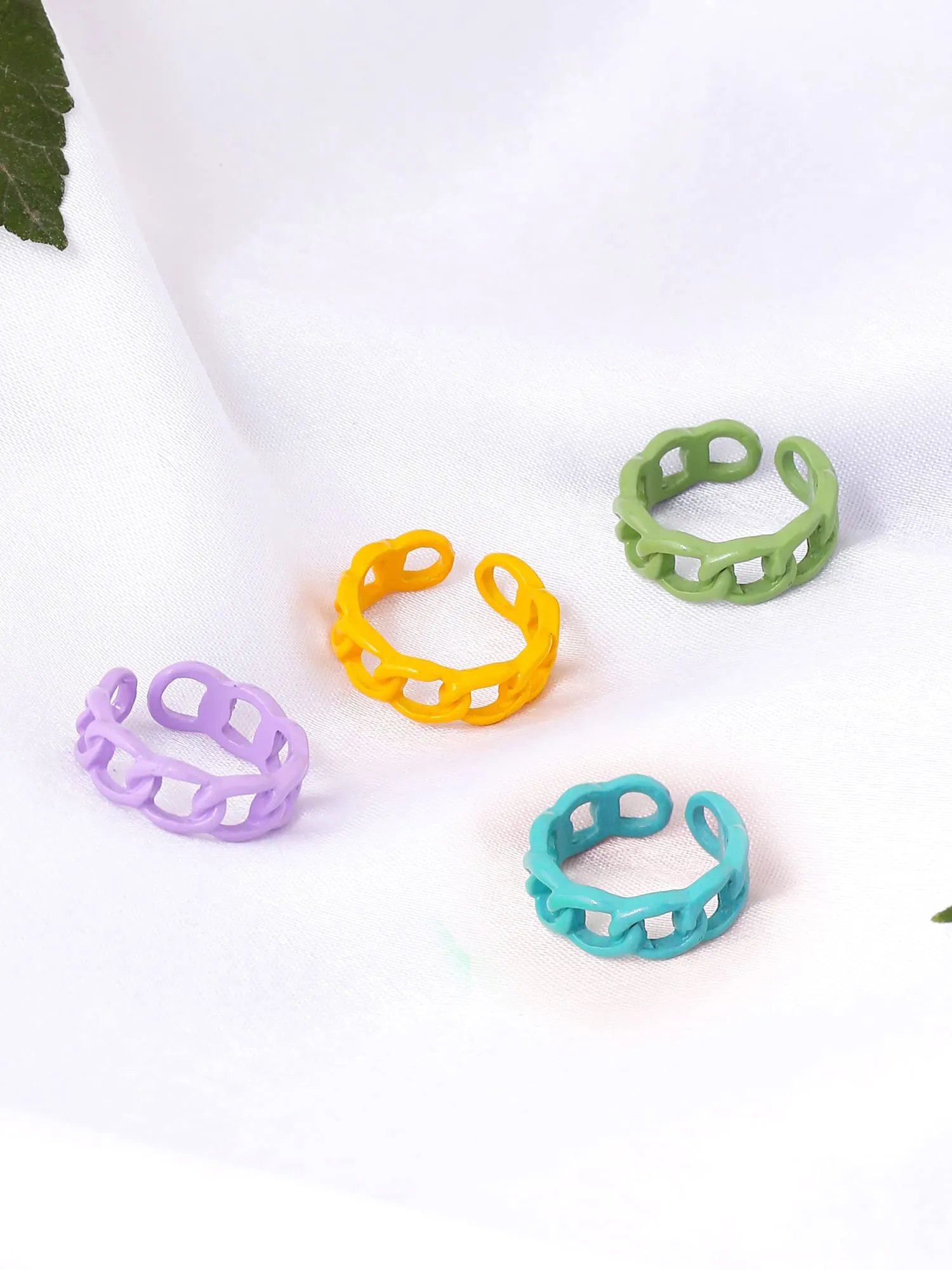 Yellow Chimes Rings for Women and Girls Adjustable Rings | Multicolor 4 Pcs Chunky Chain Ring Set Knuckle Finger Stackable Band Ring | Birthday Gift For Girls and Women